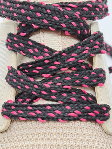 Flat Shoelaces - Black with Pink Dots