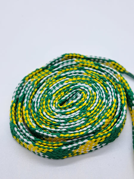 Flat Plaid Shoelaces -  Gold, Green and White