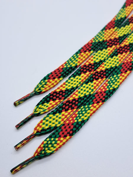 Flat African Flag Color Shoelaces - Black, Green, Red and Gold