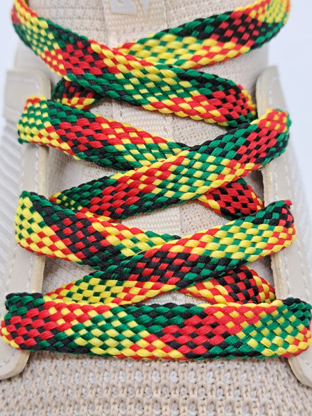 Flat African Flag Color Shoelaces - Black, Green, Red and Gold