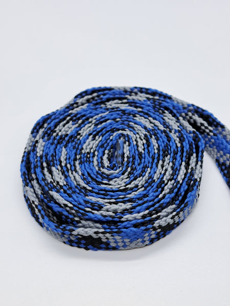 Flat Plaid Shoelaces - Royal Blue, Black and Gray