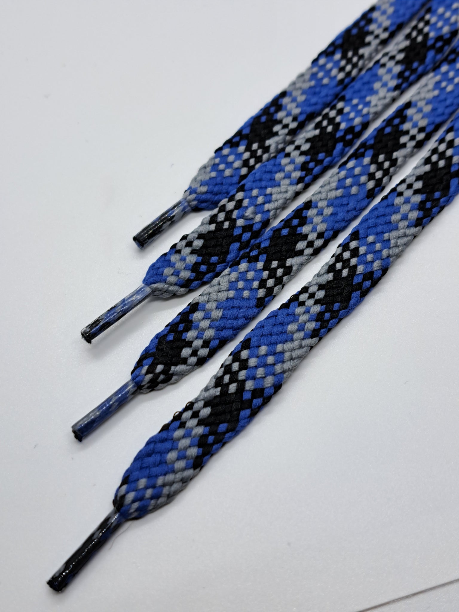 Flat Plaid Shoelaces - Royal Blue, Black and Gray