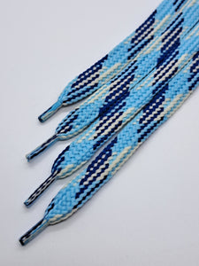 Wide Ocean Sky Shoelaces - Blue, Light Blue and White