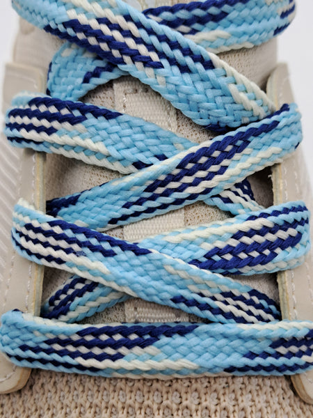 Wide Ocean Sky Shoelaces - Blue, Light Blue and White