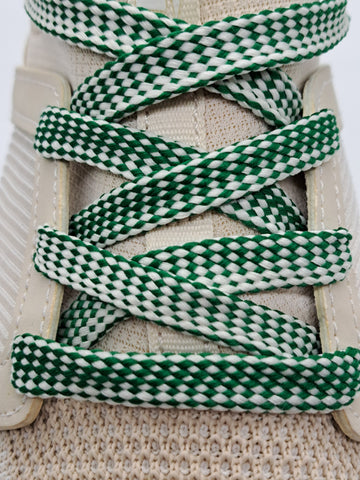 Flat 50/50 Pattern Shoelaces - Green and White