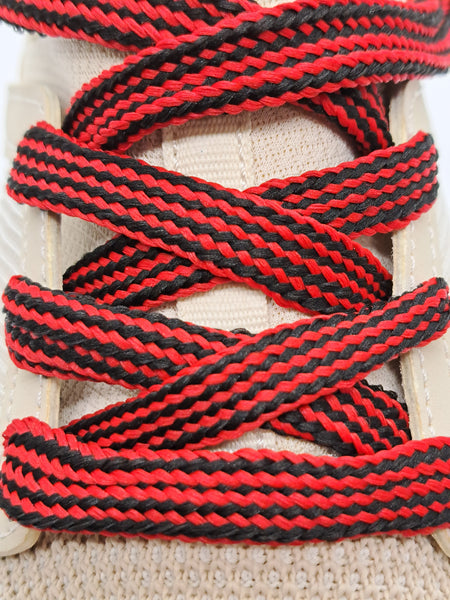 Mid Width Stripe Shoelaces - Black and Red