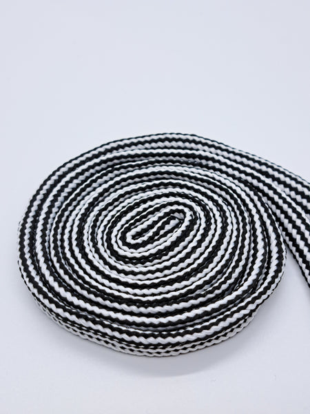 Mid Width Striped Shoelaces - Black and White