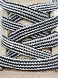 Mid Width Striped Shoelaces - Black and White