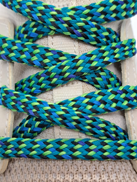 Flat Multi-Color Shoelaces - Dark Teal, Lime Green and Black