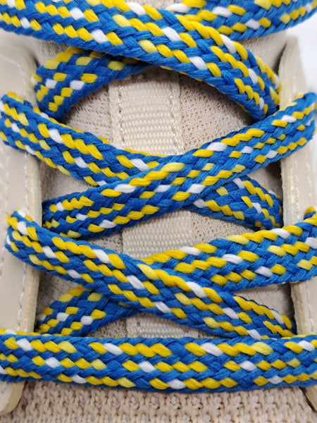Flat Multi-Color Shoelaces - Bright Blue, Yellow and White