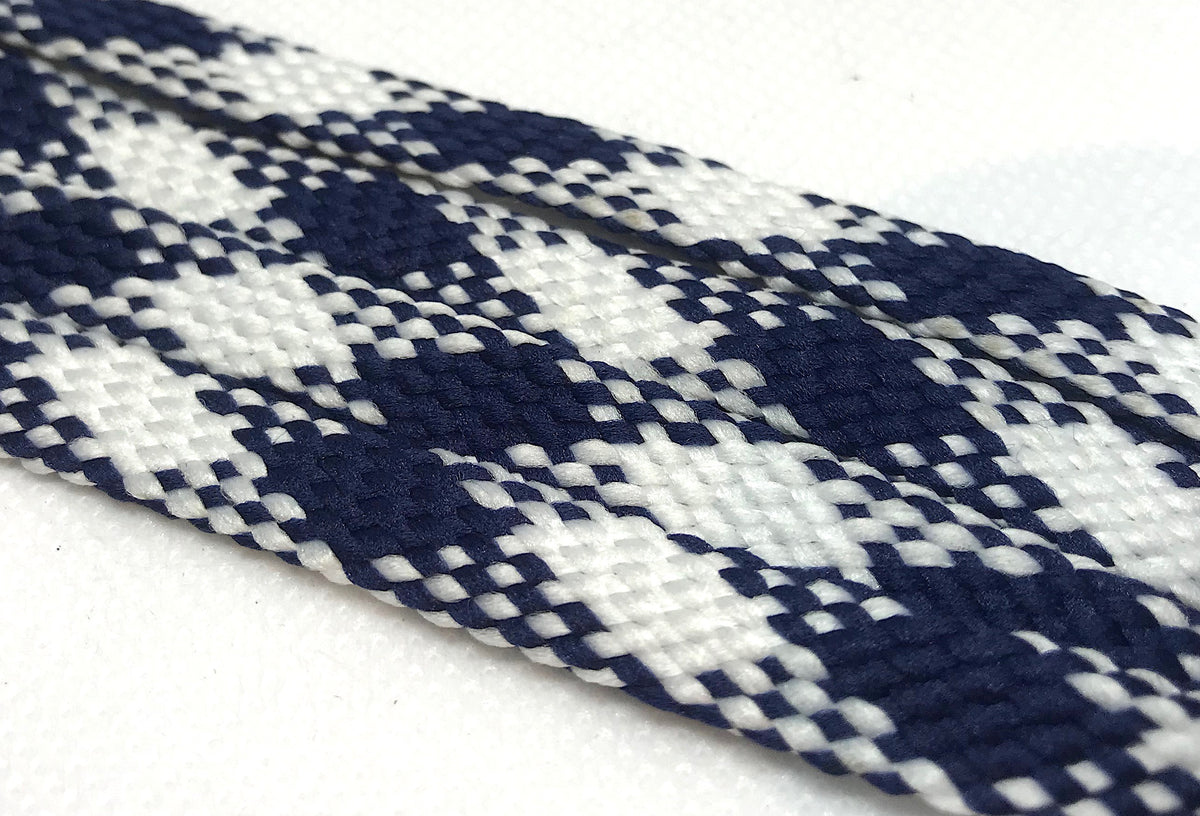 Flat Argyle Shoelaces Navy Blue and White The Shoe Lace Factory