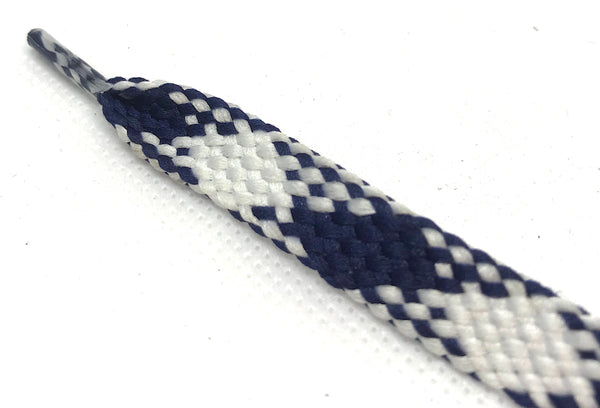 Flat Argyle Shoelaces - Navy Blue and White