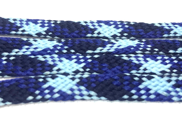 Flat Plaid Shoelaces - Navy, Light and Royal Blue