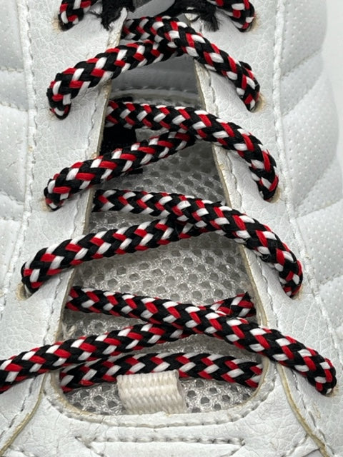 Round Chevron Shoelaces - Black, Red and White