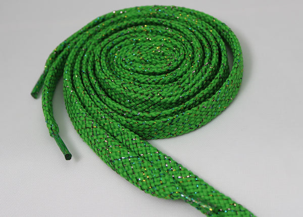 Flat Sparkle Shoelaces - Lime Green