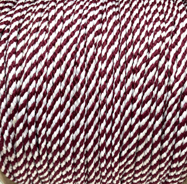 Round Striped Shoelaces - Maroon and White
