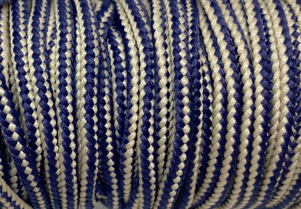 Round Striped Dress Shoelaces - Tan and Navy Blue