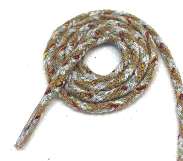 Round Dress Shoelaces - Grey and Green with Maroon and Gold Flecks