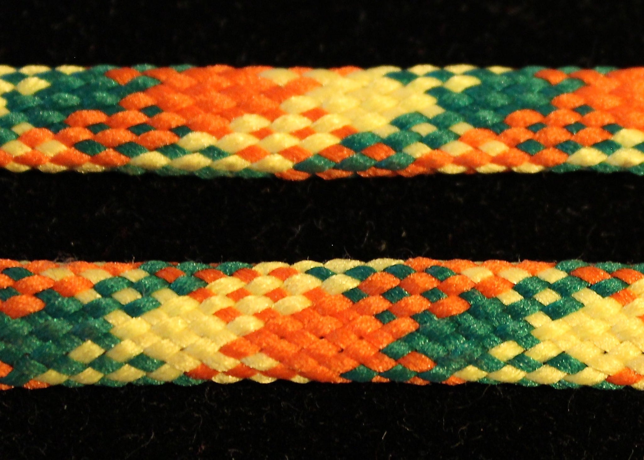 Flat Plaid Shoelaces - Green, Orange and Yellow