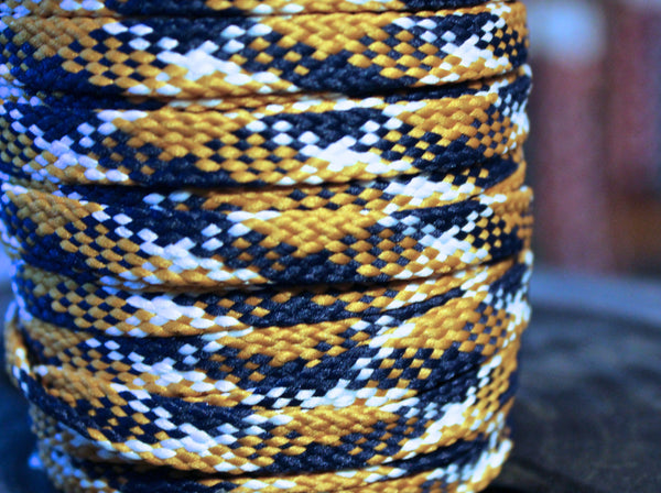 Flat Plaid Shoelaces - Yellow, White and Blue