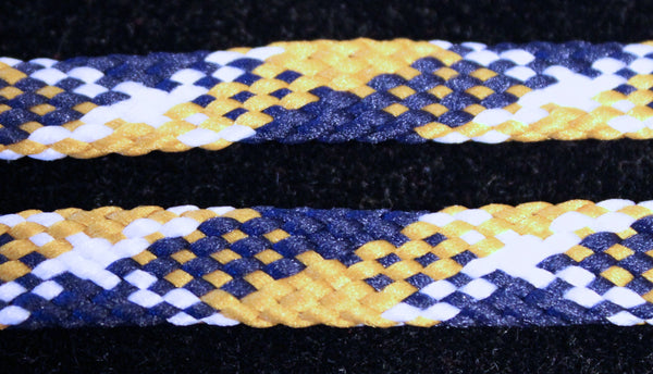 Flat Plaid Shoelaces - Yellow, White and Blue