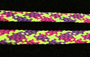 Flat Plaid Shoelaces - Lime Green, Light Purple and Dark Purple