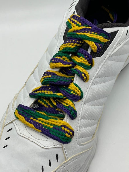 Wide Mardi Gras Shoelaces - Purple, Green and Gold