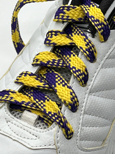 Flat Argyle Shoelaces - Yellow and Purple