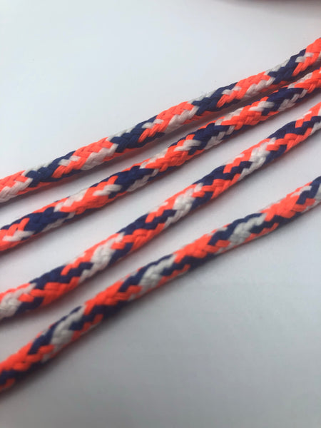 Round Multi-Color Shoelaces - White, Blue and Neon Orange