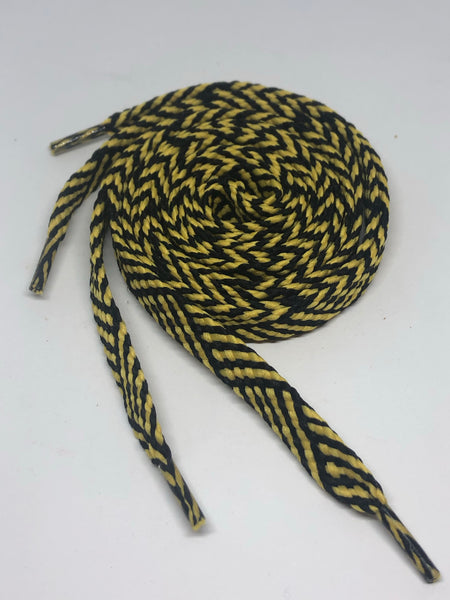 Flat Herringbone Shoelaces - Black and Yellow