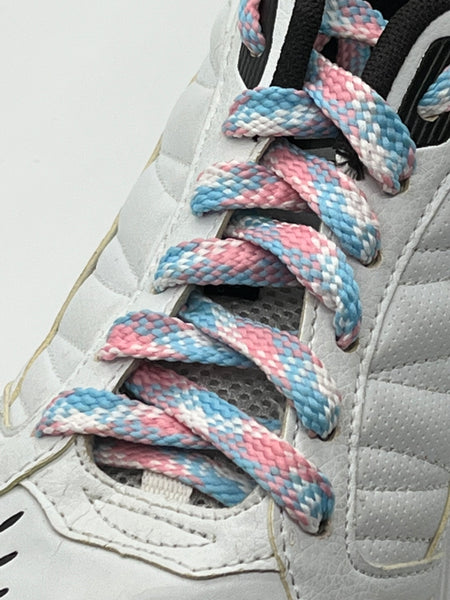 Flat Plaid Shoelaces - Pink, Light Blue and White