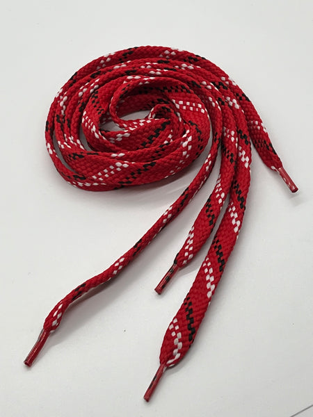 Flat Shoelaces - Red with Navy and White Slashes