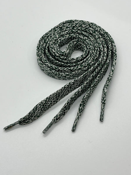 Flat Tweed Shoelaces - Green and White