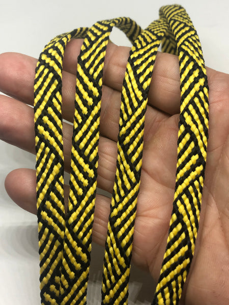 Flat Herringbone Shoelaces - Black and Yellow