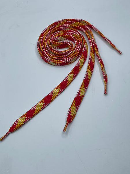 Flat Plaid Shoelaces - Red, Gold and White