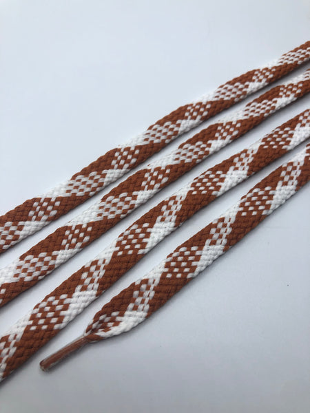 Flat Argyle Shoelaces - Light Brown and White