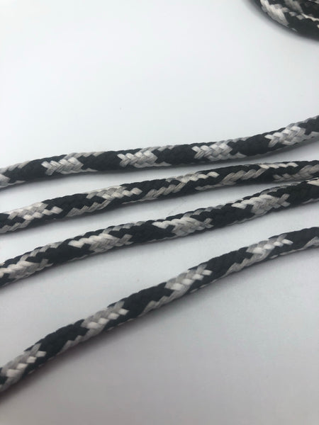 Round Plaid Shoelaces - Black, Silver and White