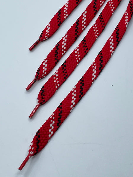 Flat Shoelaces - Red with Black and White Slashes