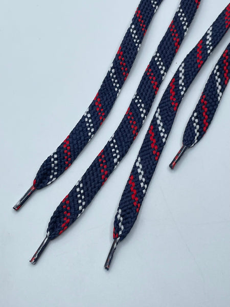 Flat Shoelaces - Navy with Red and White Slashes