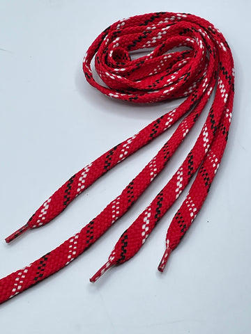 Flat Shoelaces - Red with Black and White Slashes