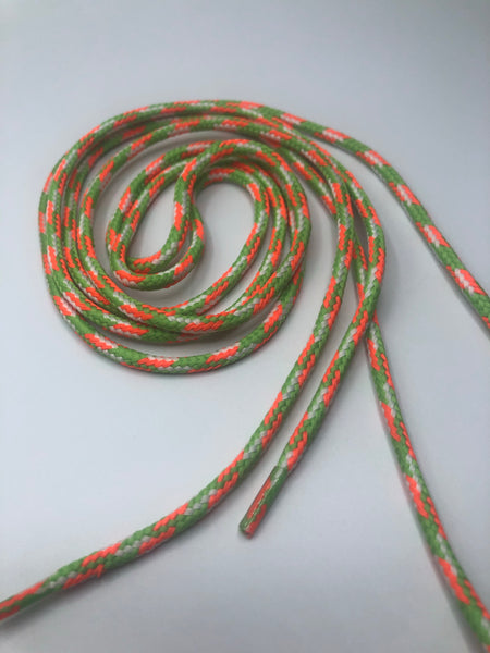 Round Multi-Color Shoelaces - Neon Orange, White and  Lime Green