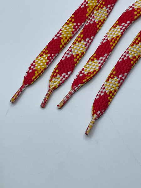 Flat Plaid Shoelaces - Red, Gold and White