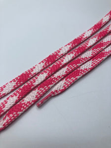Flat Argyle Shoelaces - Neon Pink and White