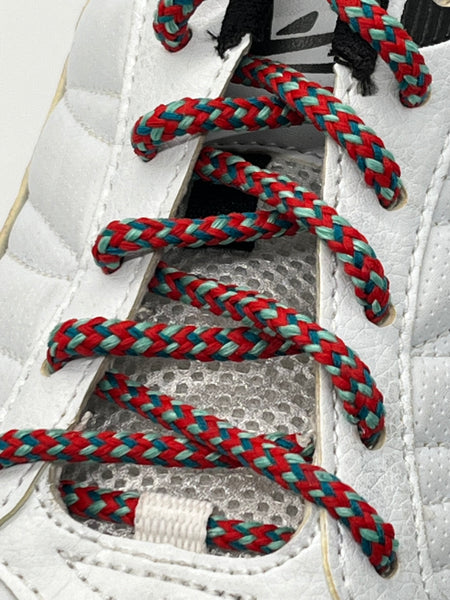 Round Multi-Color Shoelaces - Red, Dark Teal and Light Teal