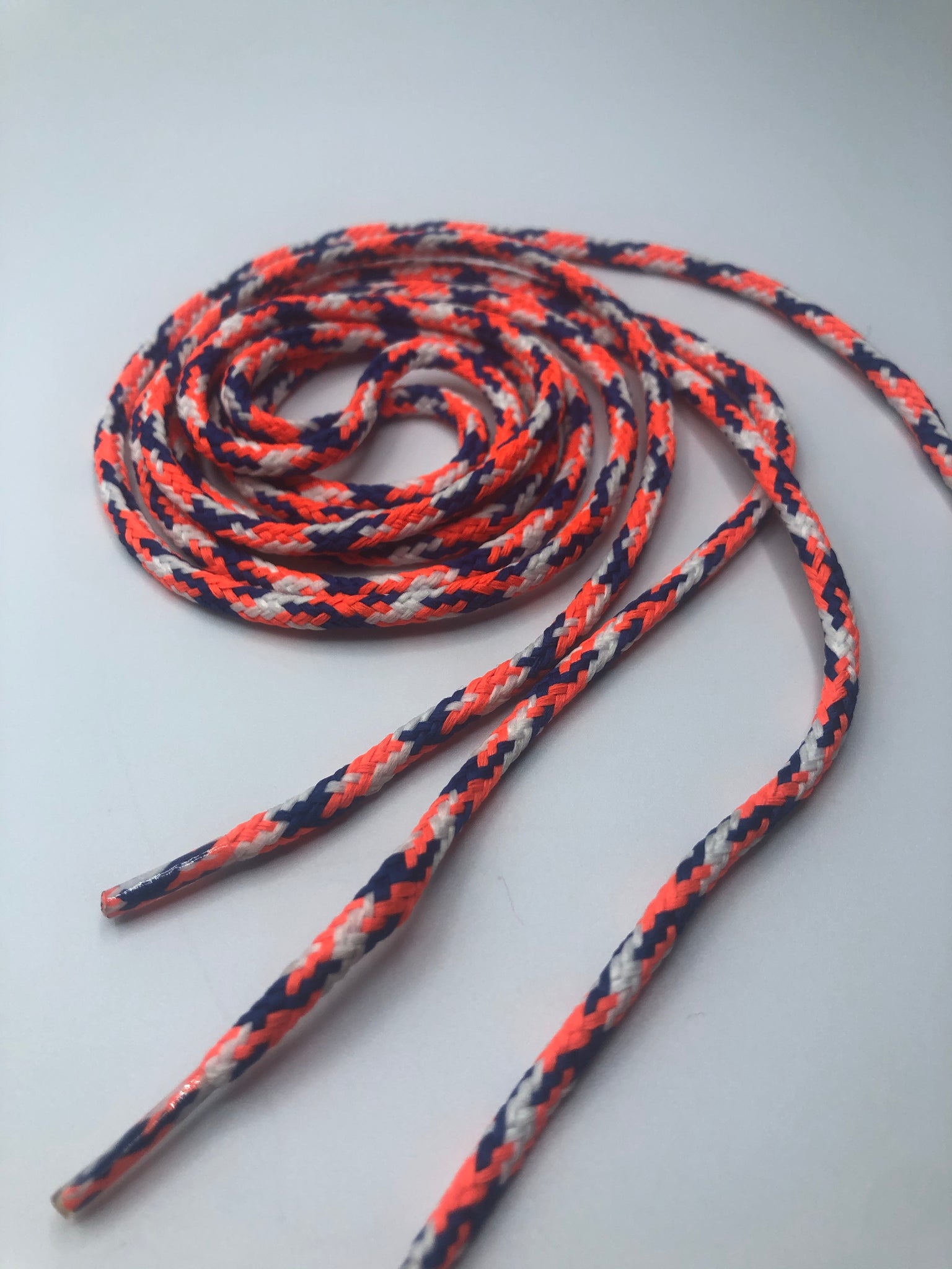 Round 'Plaid' Shoelaces - White, Blue and Neon Orange