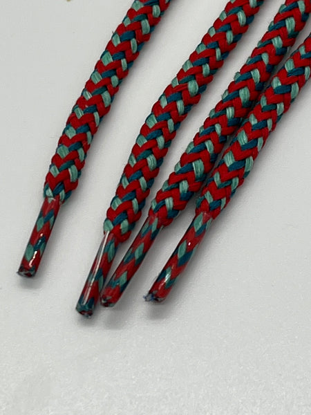 Round Multi-Color Shoelaces - Red, Dark Teal and Light Teal