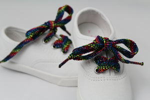 Flat Rainbow Sparkle Shoelaces - Dark